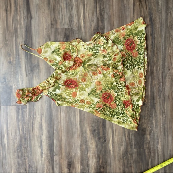 Green Floral Dress with Ruffle Accents - Picture 2 of 5